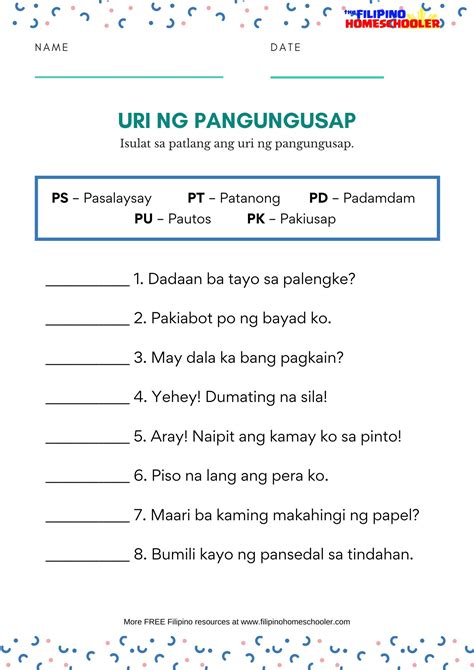 Mga uri ng pangungusap worksheets